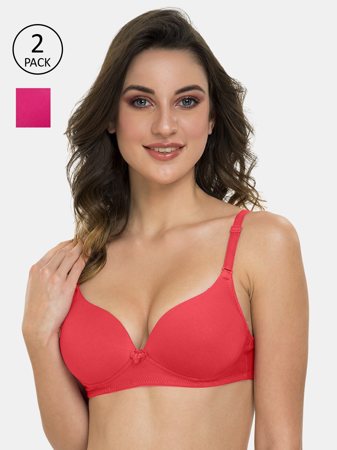 

Tweens Pack of 2 Solid Underwired Lightly Padded Everyday Bra TLW-419, Coral