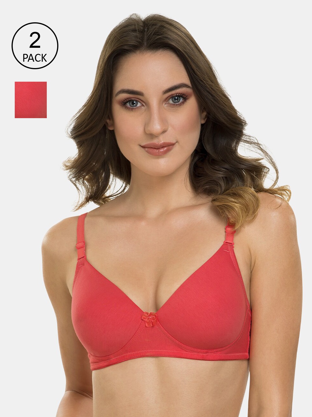 

Tweens Pack Of 2 Coral Red Solid Non-Wired Lightly Padded Everyday Bra TLW-313-2PC-CRL-30B