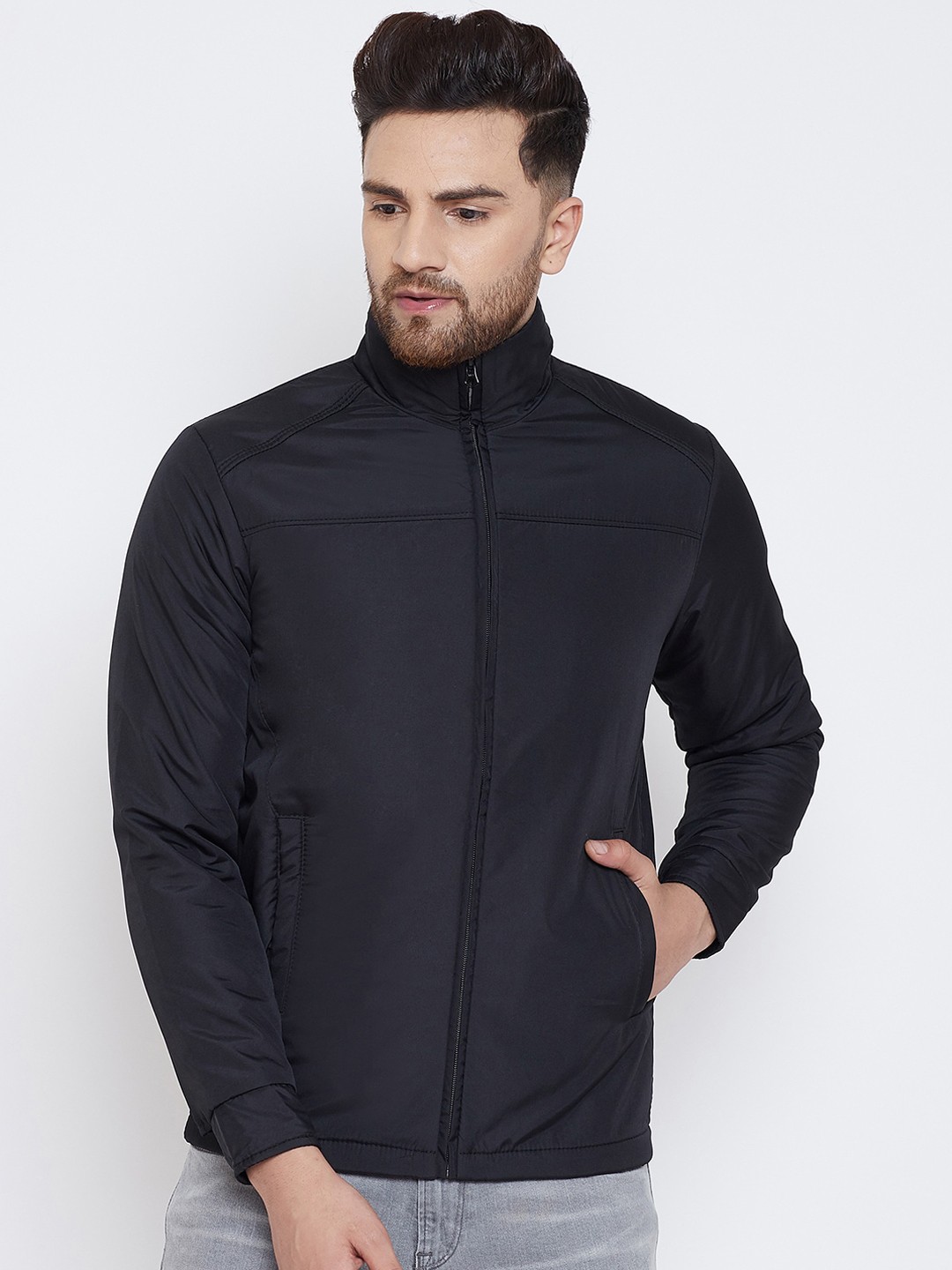 

Spirit Men Black Solid Windcheater Tailored Jacket