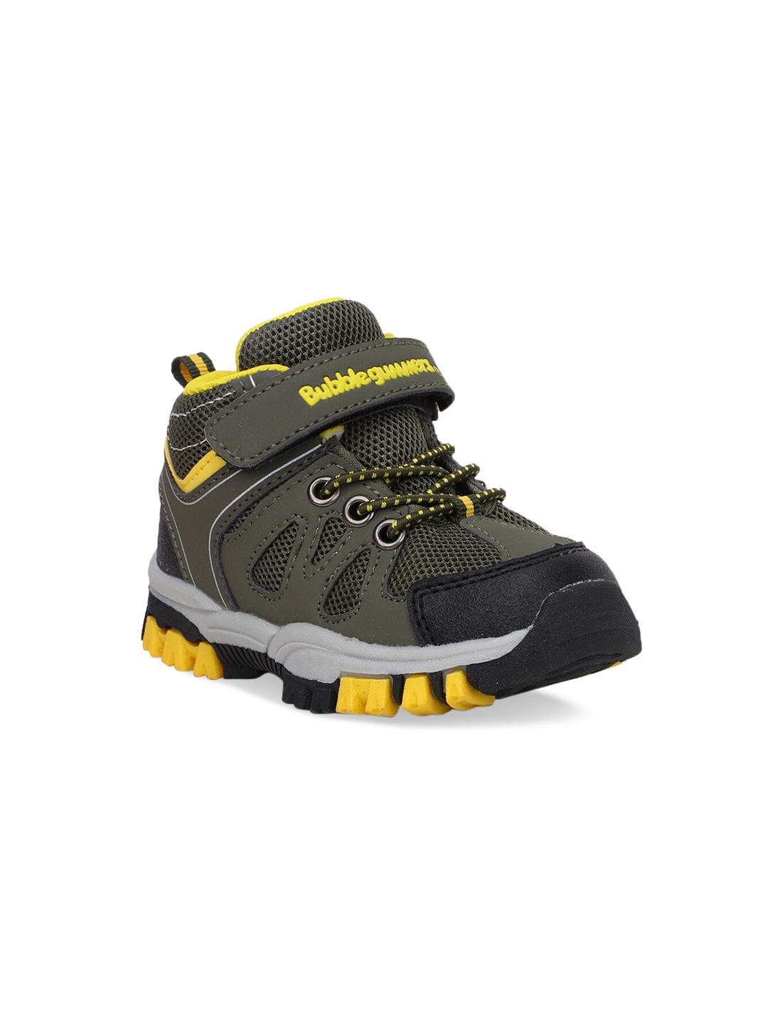 

Bubblegummers Boys Green Woven Design PU Mid-Top Sneakers