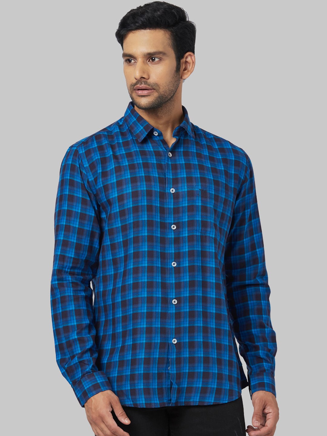

Park Avenue Men Blue & Black Regular Fit Checked Casual Shirt