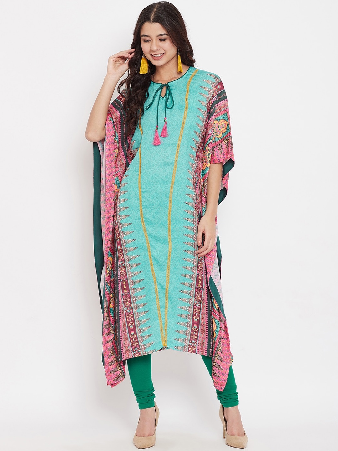 

The Kaftan Company Women Sea Green Printed Kurta
