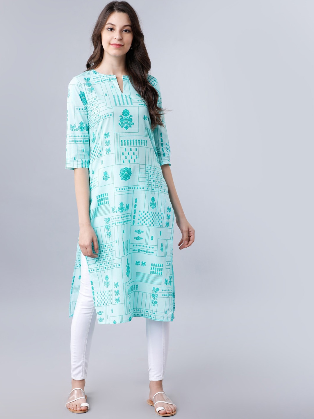 

Vishudh Women Green Printed Straight Kurta