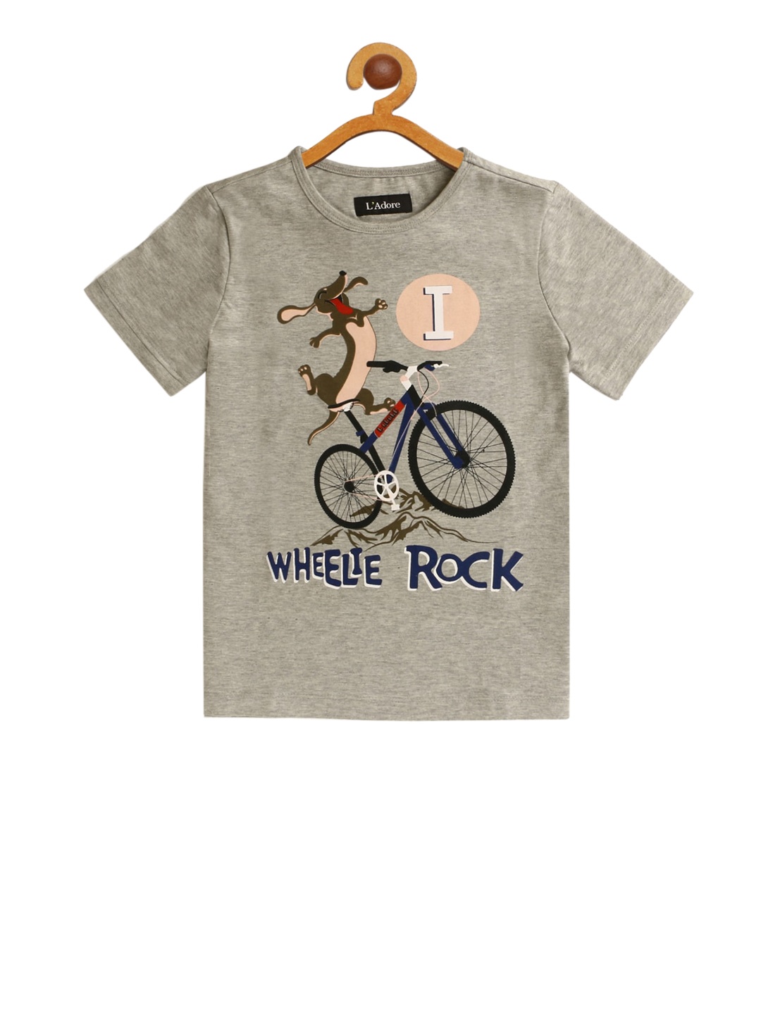 

LAdore Kids Grey Printed Round Neck Pure Cotton T-shirt