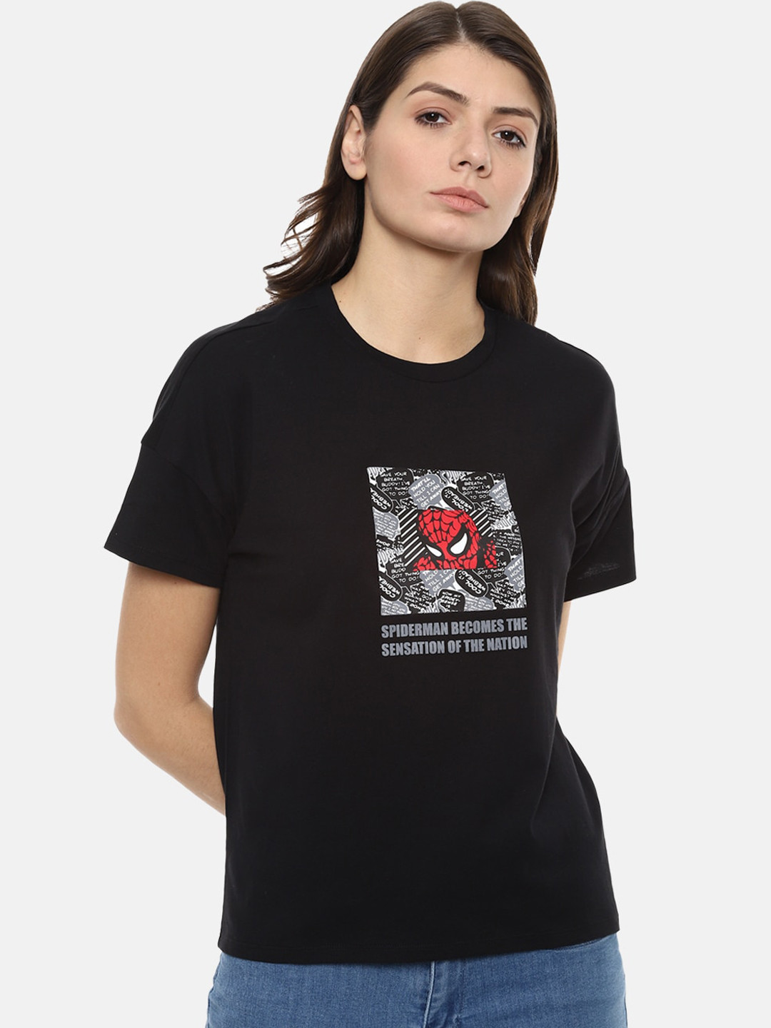 

Van Heusen Woman Black Printed Pure Cotton Top