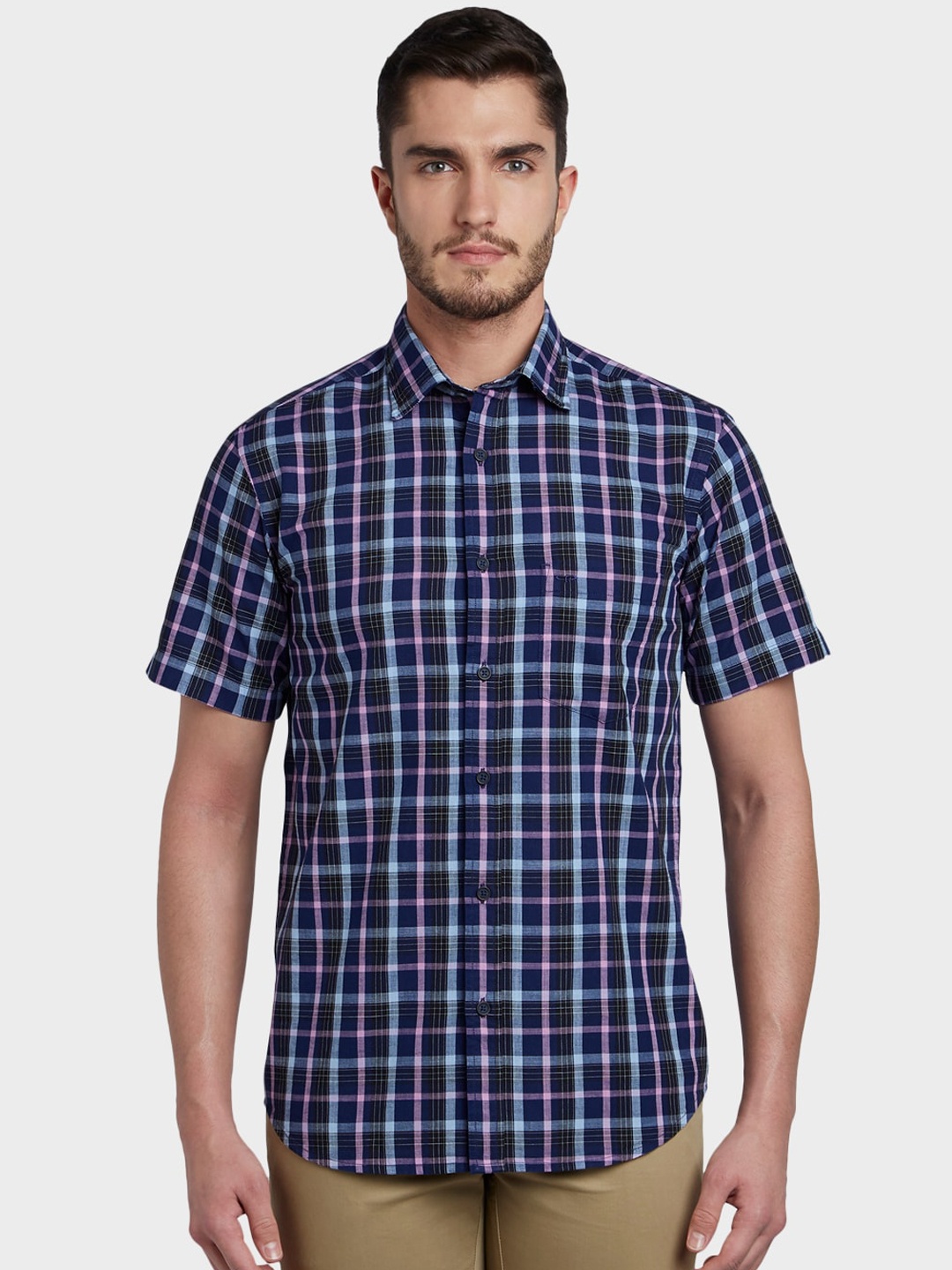 

ColorPlus Men Blue Tailored Fit Checked Casual Shirt