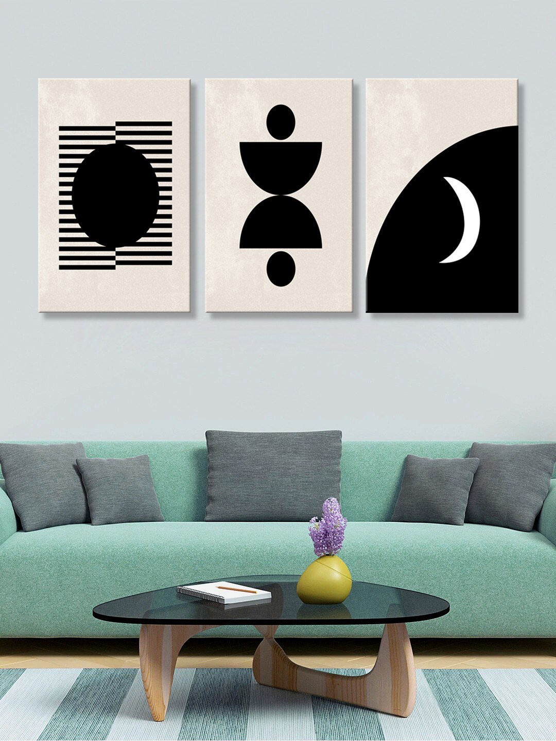 

999Store Set of 3 Grey & Black Dark Moon Canvas Wall Art