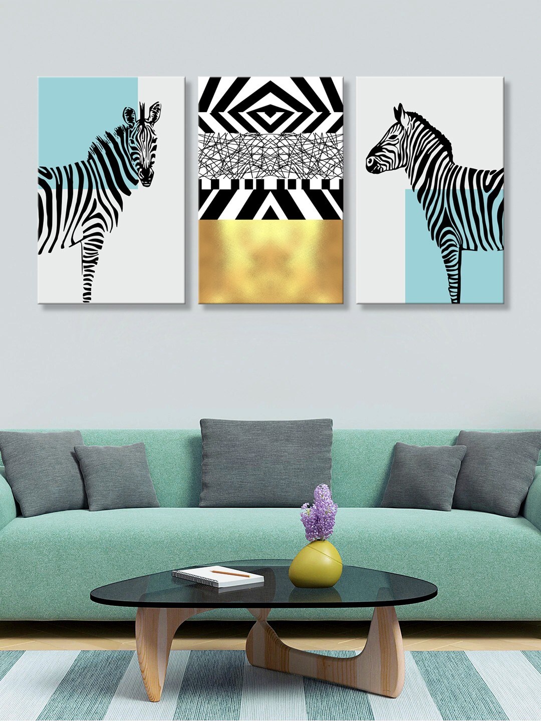 

999Store Set Of 3 Black & Brown Zebra Wall Painting