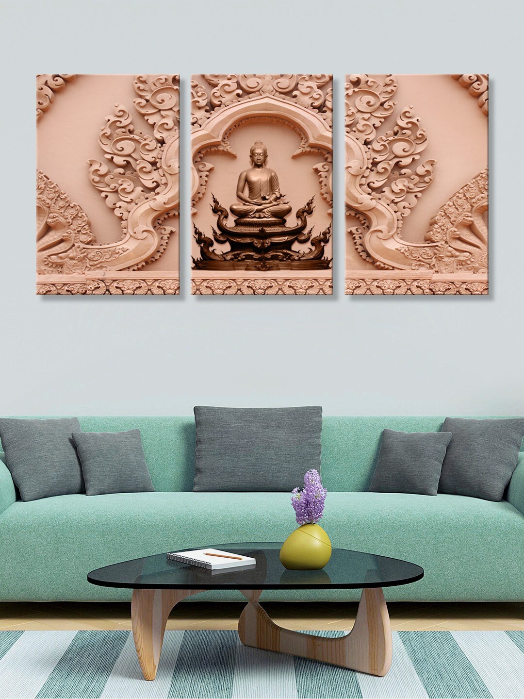 

999Store Set of 3 Brown Lord Buddha HD Canvas Wall Paintings