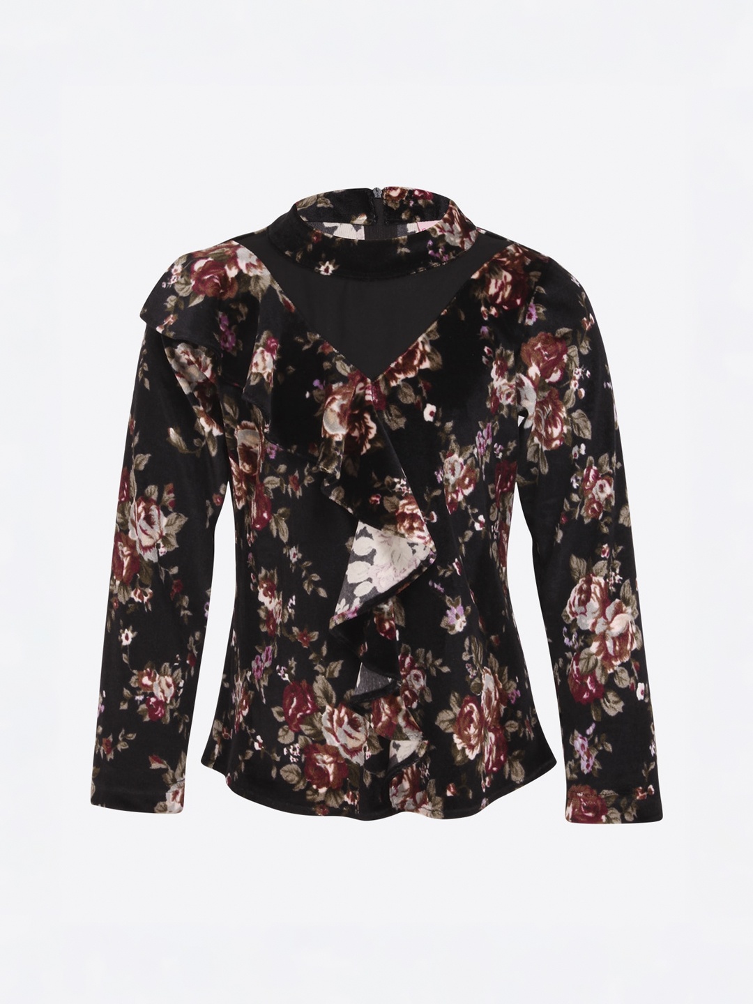 

CUTECUMBER Girls Black & Beige Floral Printed Top