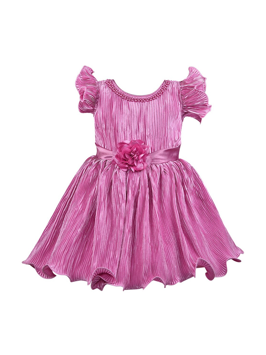 

Wish Karo Girls Pink Solid Fit and Flare Dress