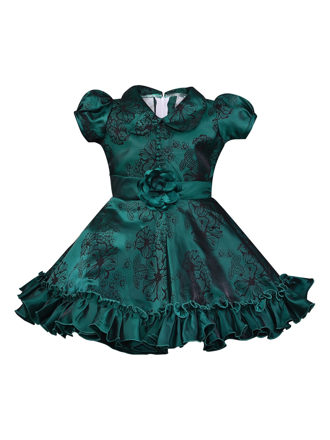 Wish Karo Girls Green Floral Printed Fit and Flare Dress