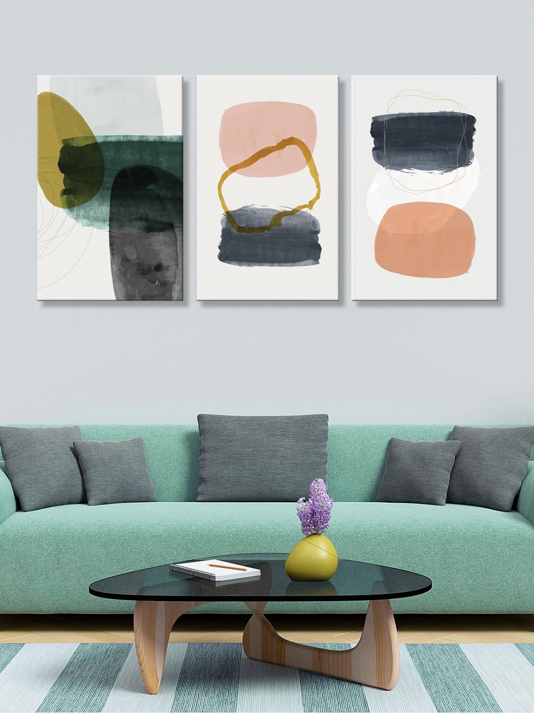 

999Store Set Of 3 White & Grey Abstract Printed Canvas Wall Art