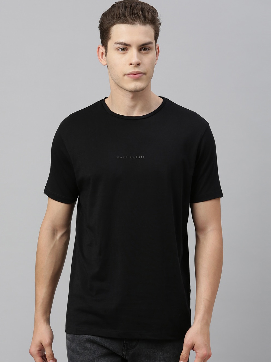 

RARE RABBIT Men Black Solid Round Neck T-shirt