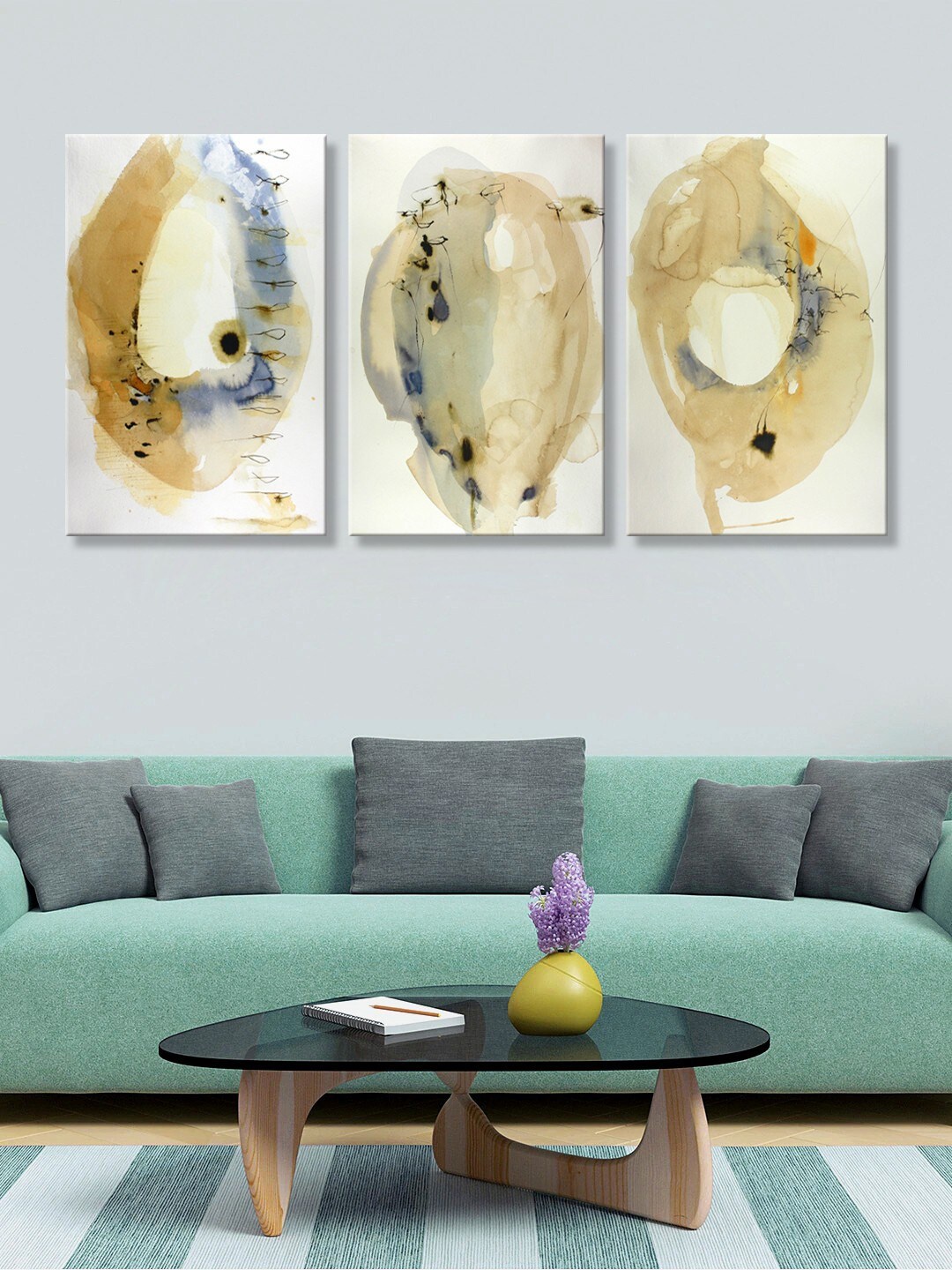 

999Store Set of 3 Off-White & Brown Abstract Printed Wall Art