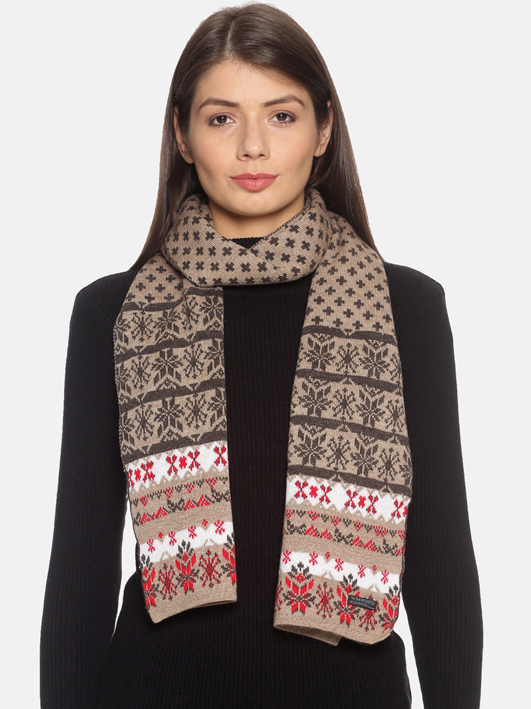 

513 Women Camel Brown & Black Self-Design Mufflers