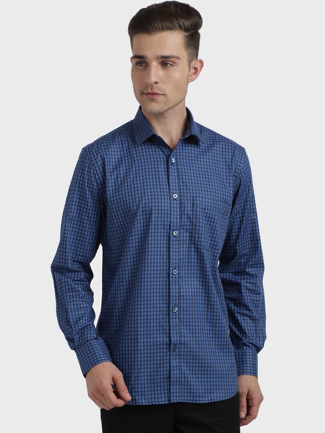 

ColorPlus Men Blue Regular Fit Checked Casual Shirt