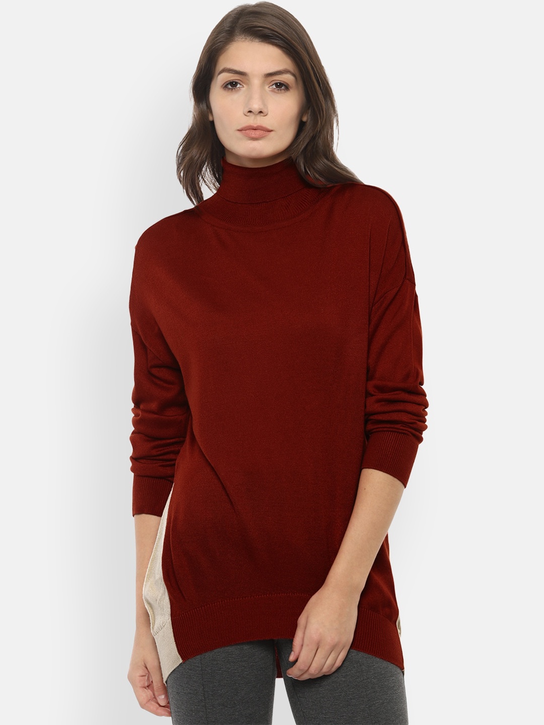 Van Heusen Woman Women Maroon Solid Pullover Sweater