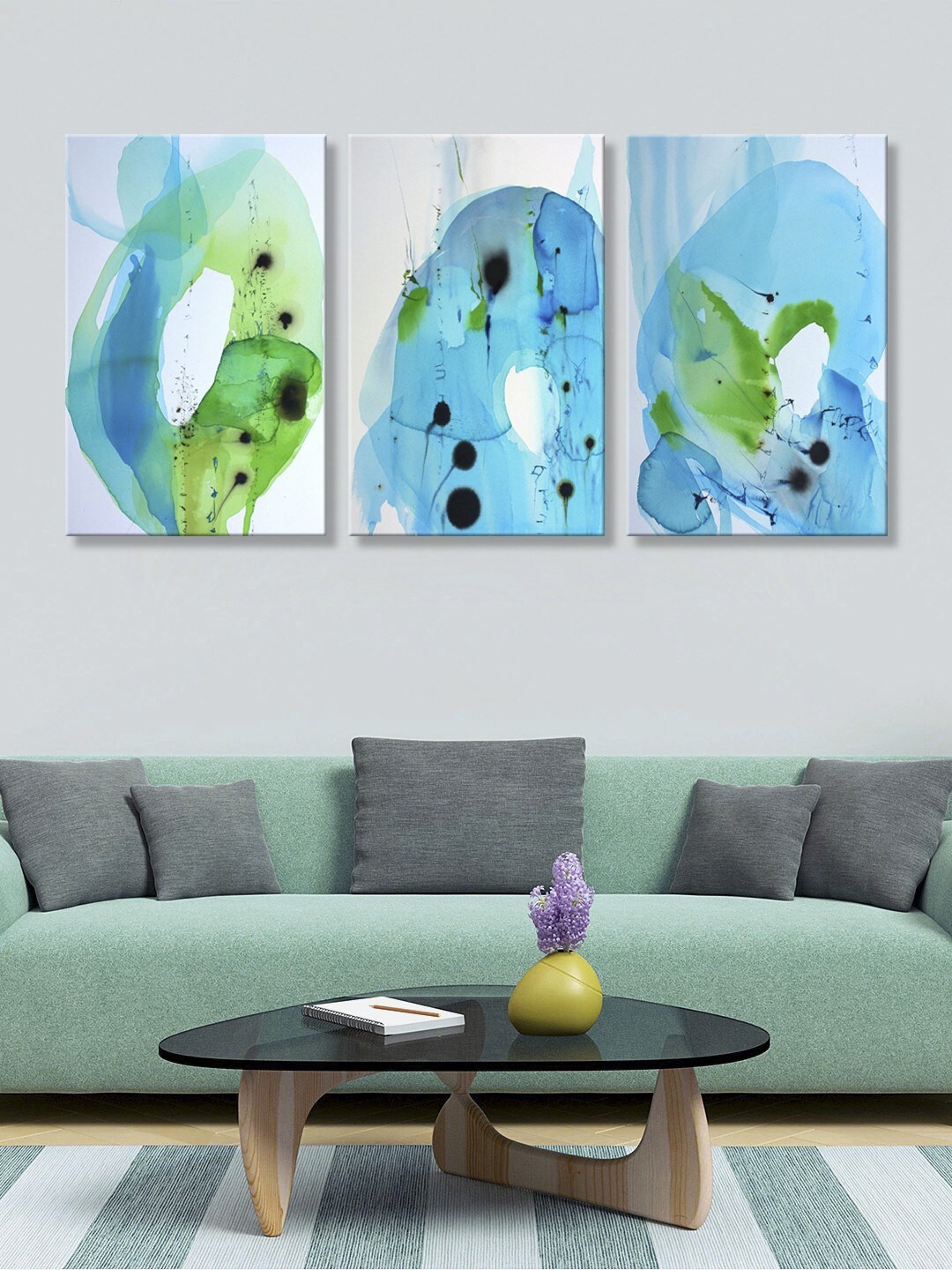 999Store Set of 3 Blue Abstract HD Canvas Wall Paintings