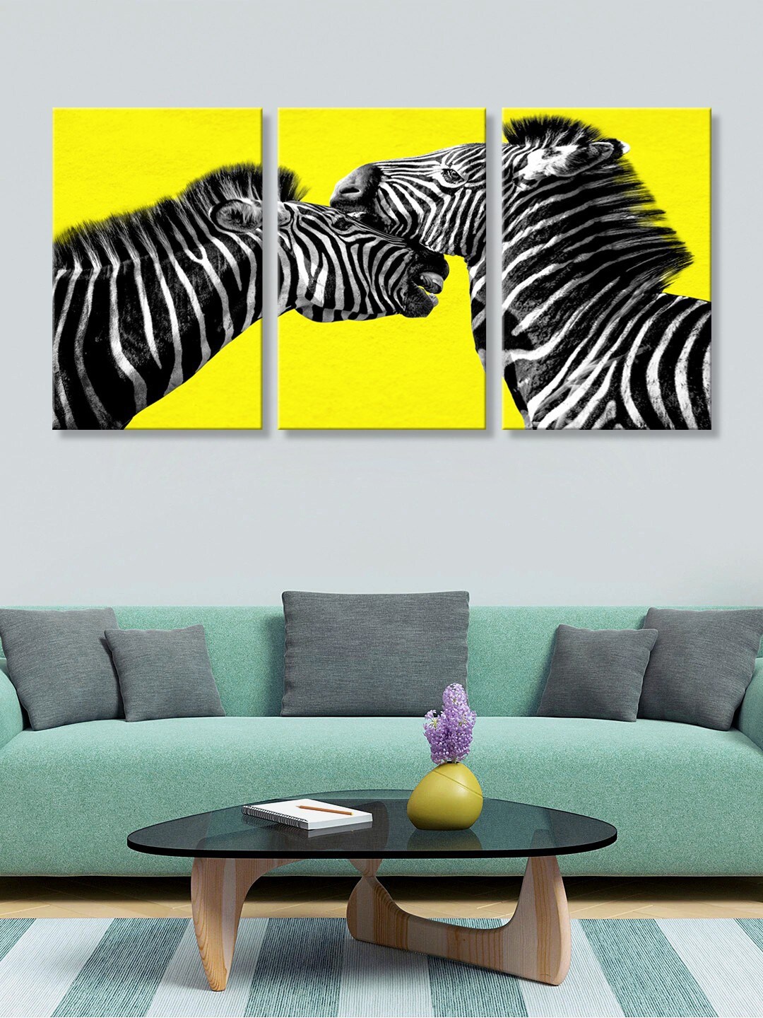 

999Store Zebra Printed Art Panels Canvas Painting, Yellow