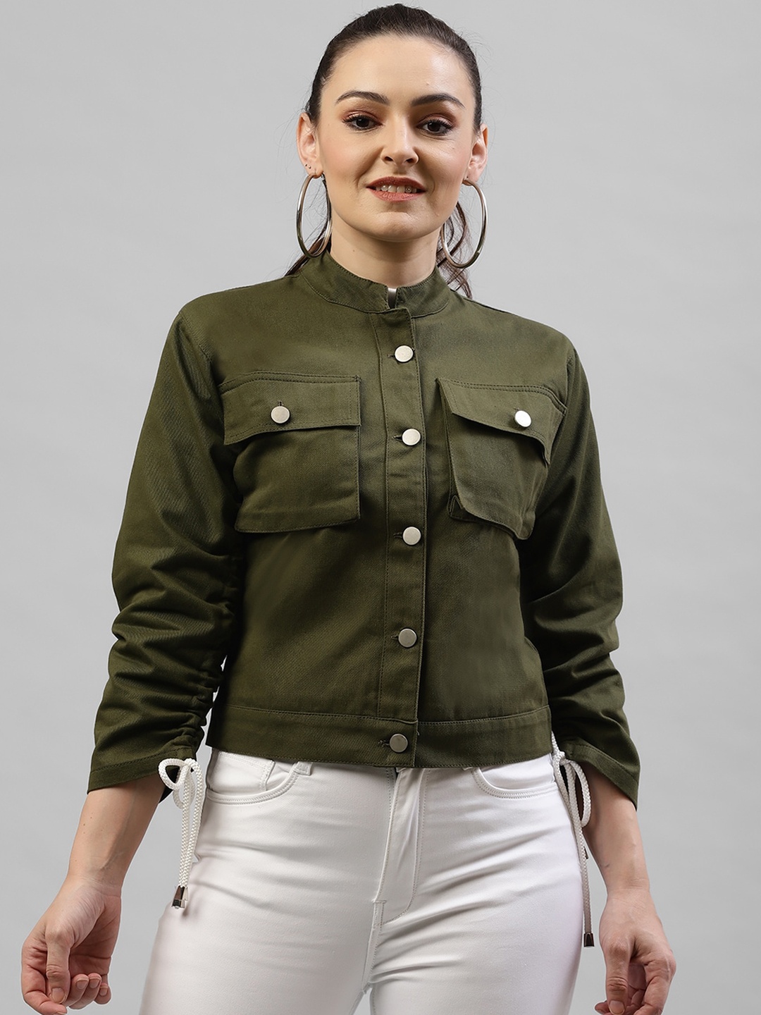 

KASSUALLY Women Olive Green Solid Tailored Jacket
