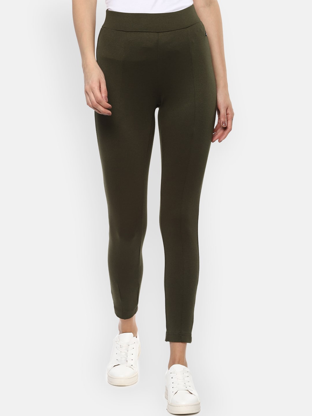 

Van Heusen Woman Olive Green Solid Treggings