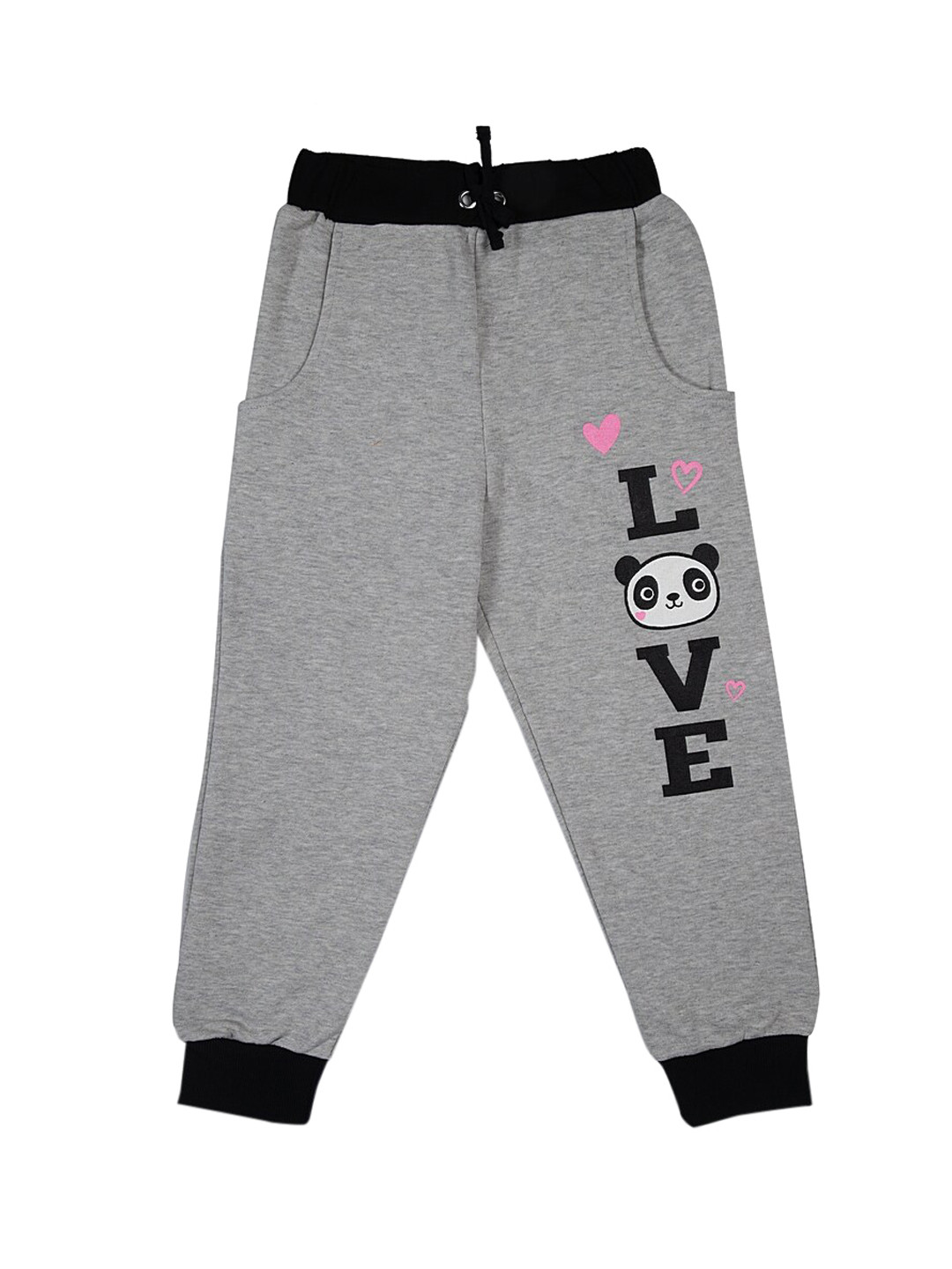 

Lazy Shark Girls Grey Melange & Black Printed Straight-Fit Joggers