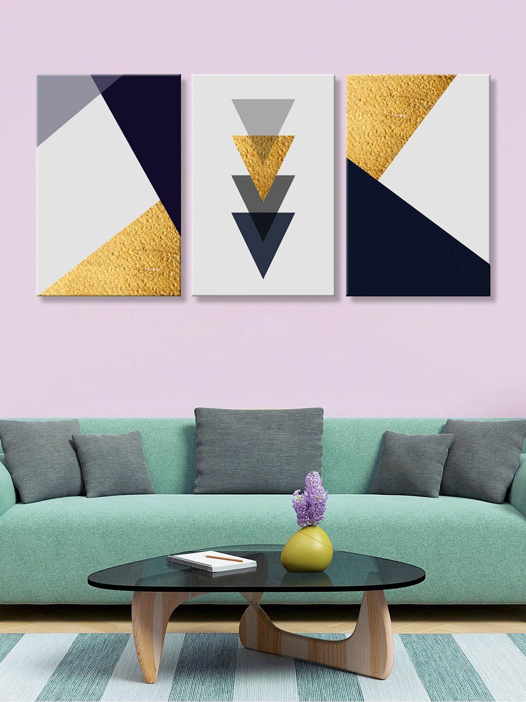 

999Store Set Of 3 Grey & Black Zigzag Art Panels Canvas Wall Painting