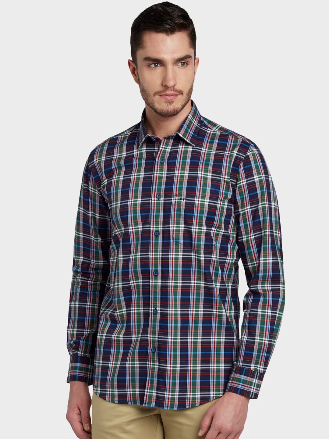 

ColorPlus Men Green & Navy Blue Tailored Fit Checked Casual Shirt