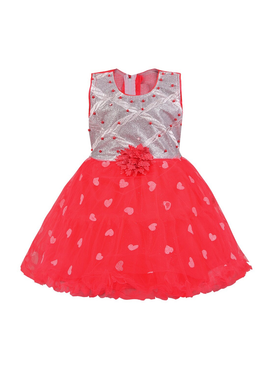 Wish Karo Girls Red Colourblocked Fit and Flare Dress