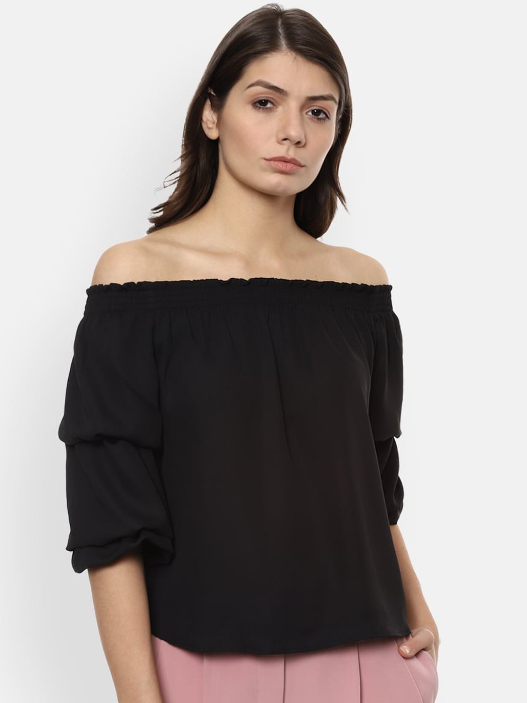 

Van Heusen Woman Black Solid Bardot Top