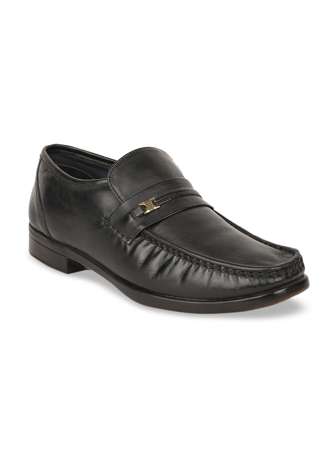 

Bata Men Black Solid Leather Loafers