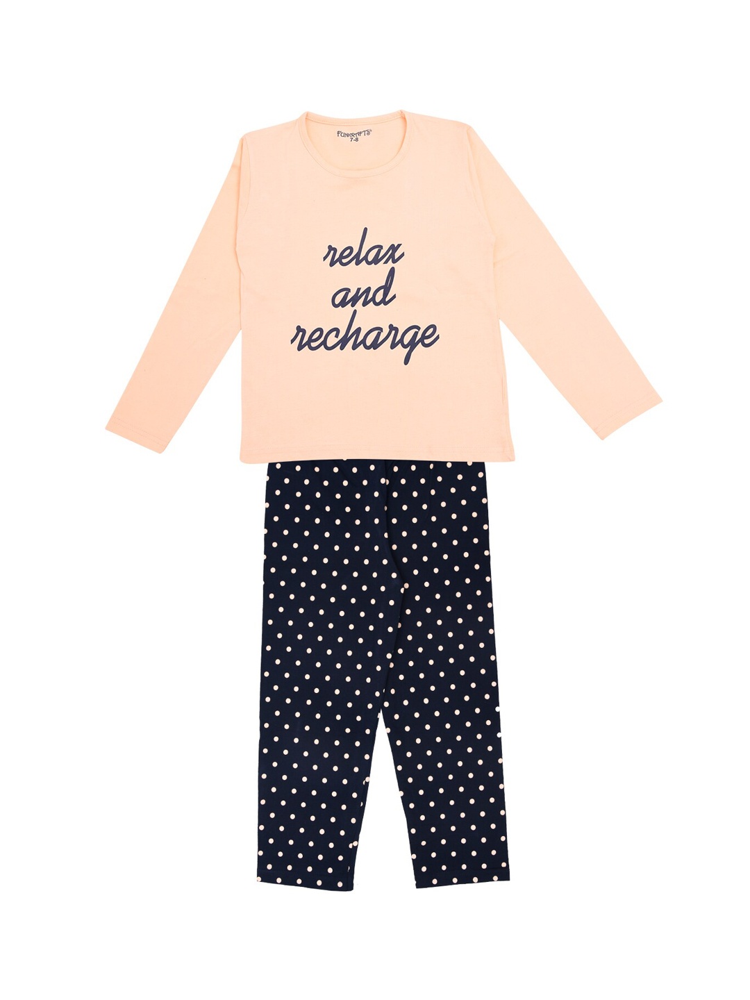 

FUNKRAFTS Girls Peach-Coloured & Navy Blue Printed Night Suit
