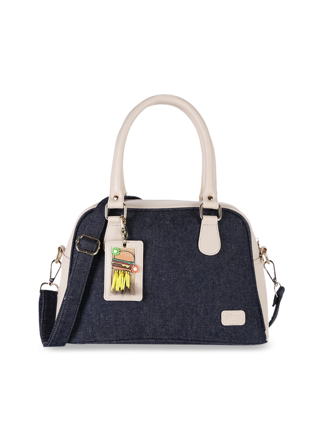 

Vdesi Cream-Coloured & Blue Solid Handheld Bag