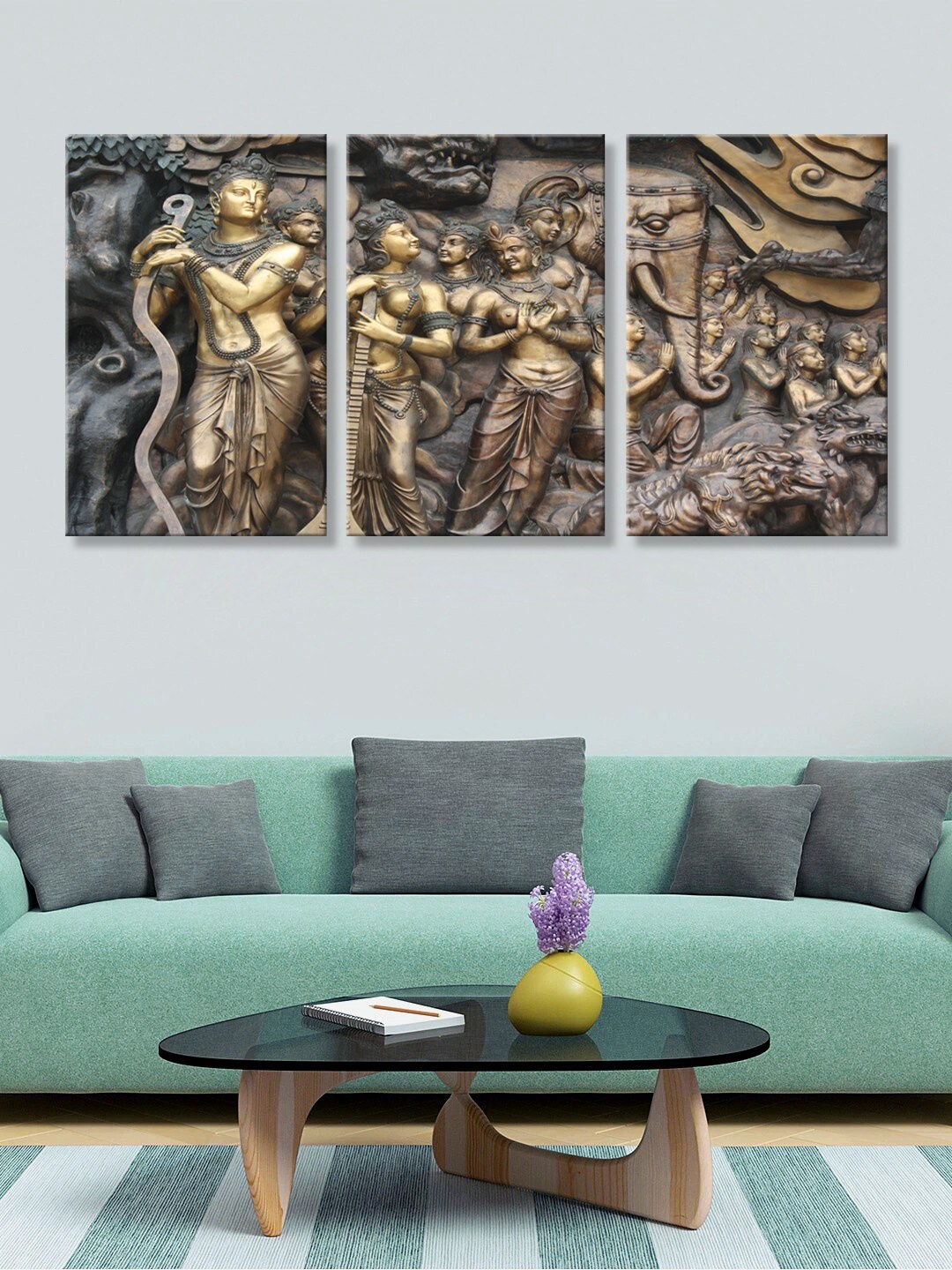 

999Store Set of 3 Brown Men & Women Mural Canvas Wall Art