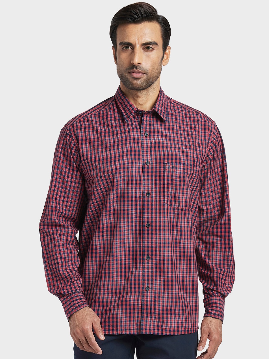 

ColorPlus Men Red Regular Fit Checked Casual Shirt