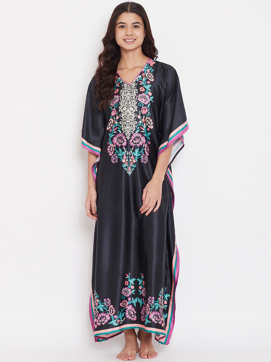 The Kaftan Company Black Printed Nightdress