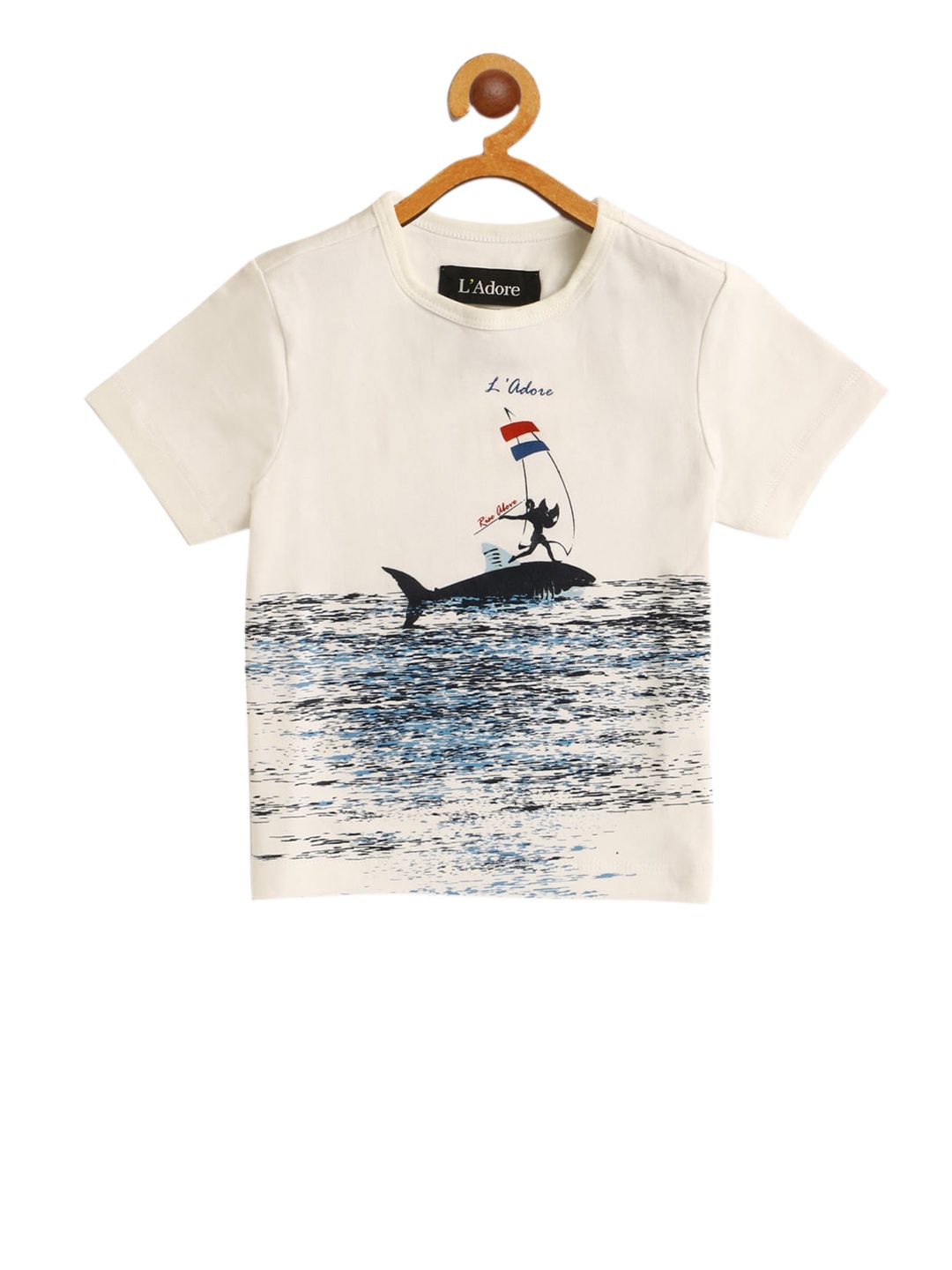 

LAdore Kids White Printed Round Neck Pure Cotton T-shirt