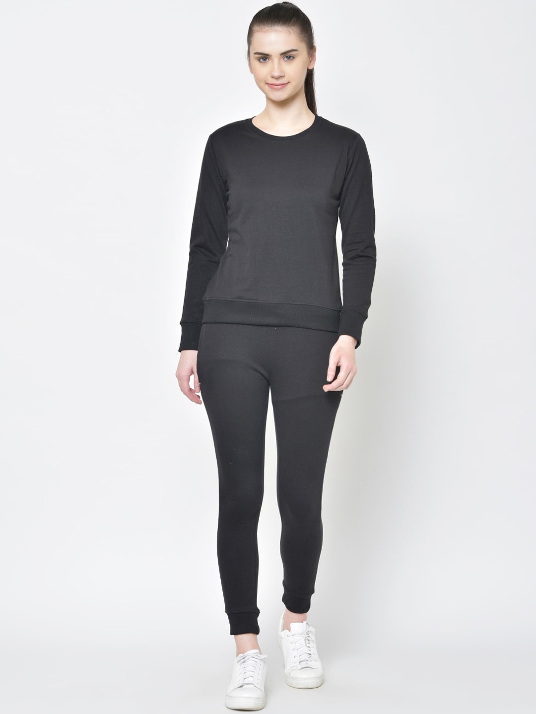 

American-Elm Women Black Solid Slim-Fit Tracksuit
