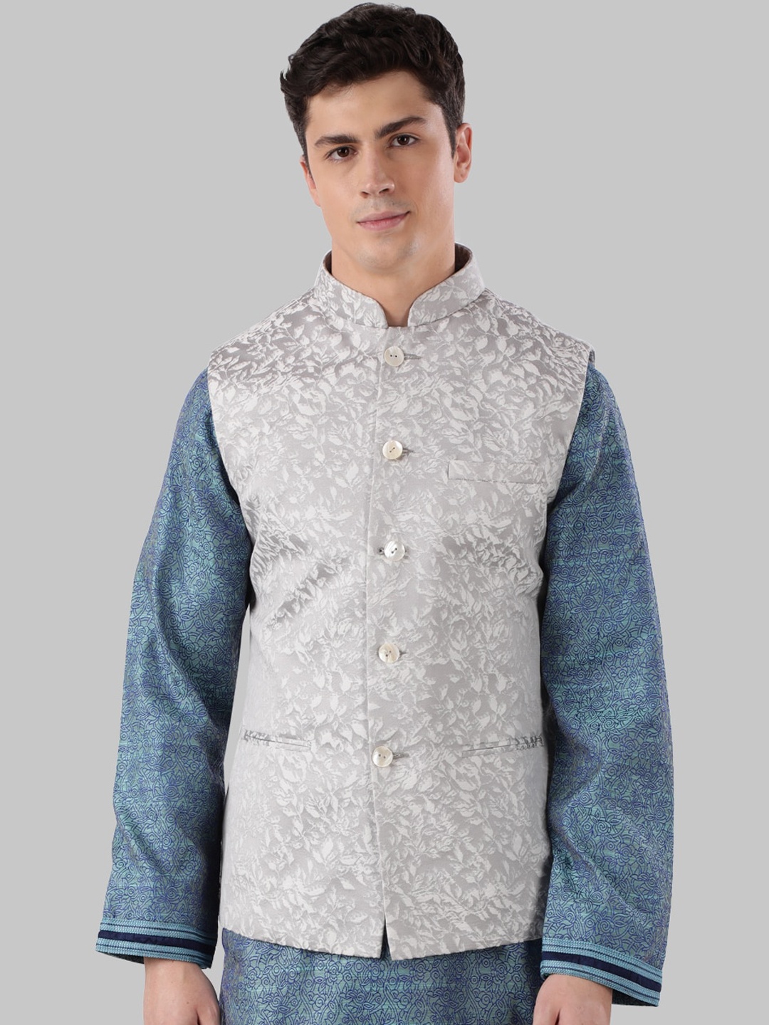 

Ethnix by Raymond Men Grey Woven Design Nehru Jacket