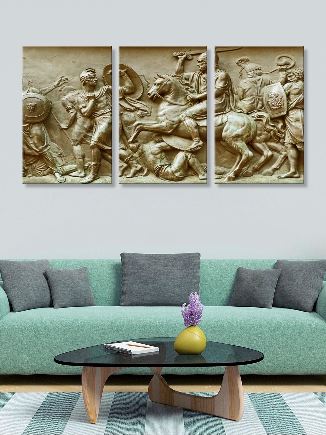 

999Store Set Of 3 Grey Horse Mural Printed Wall Art