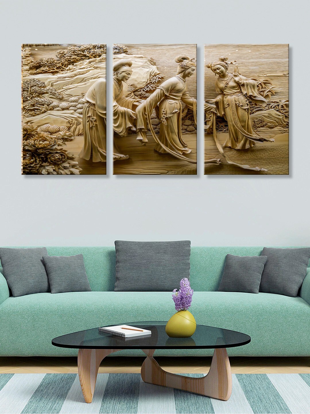 

999Store Set of 3 Brown Thaila & Lady Mural HD Canvas Wall Paintings