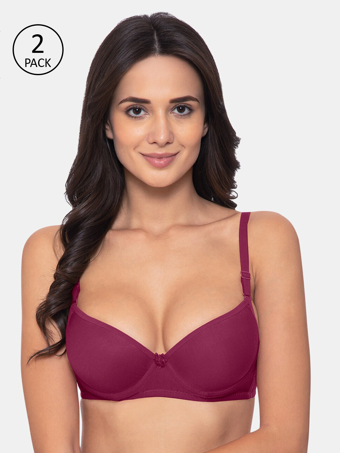 

KOMLI Pack Of 2 Solid Underwired Heavily Padded Everyday Bra, Purple