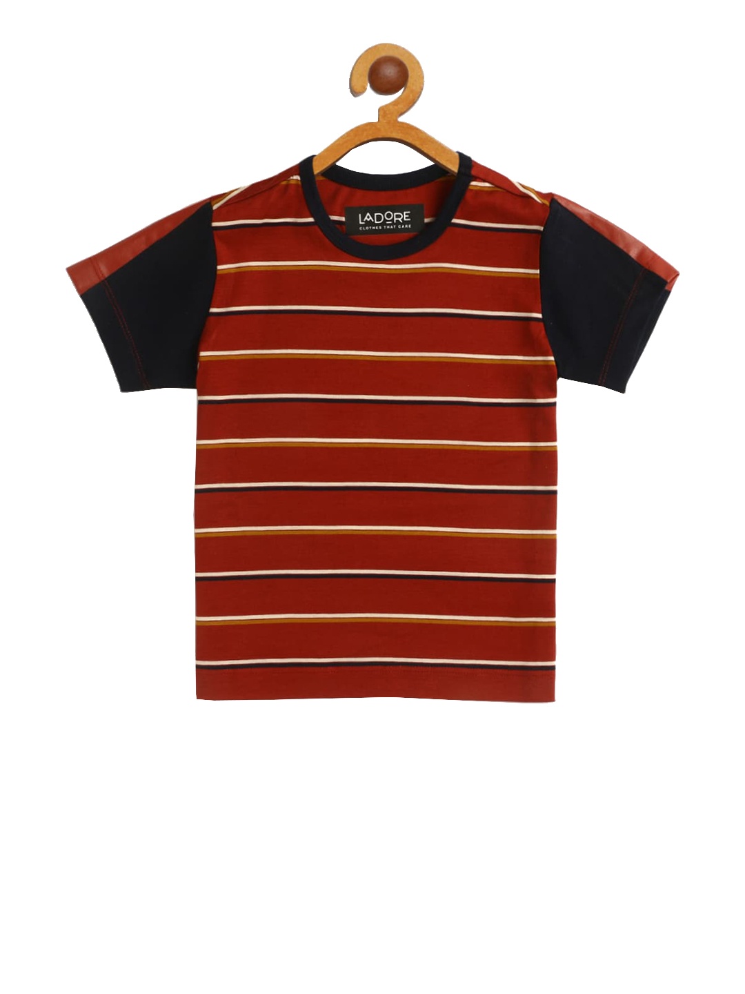 

LAdore Kids Red Striped Mercerised Cotton Round Neck Pure Cotton T-shirt