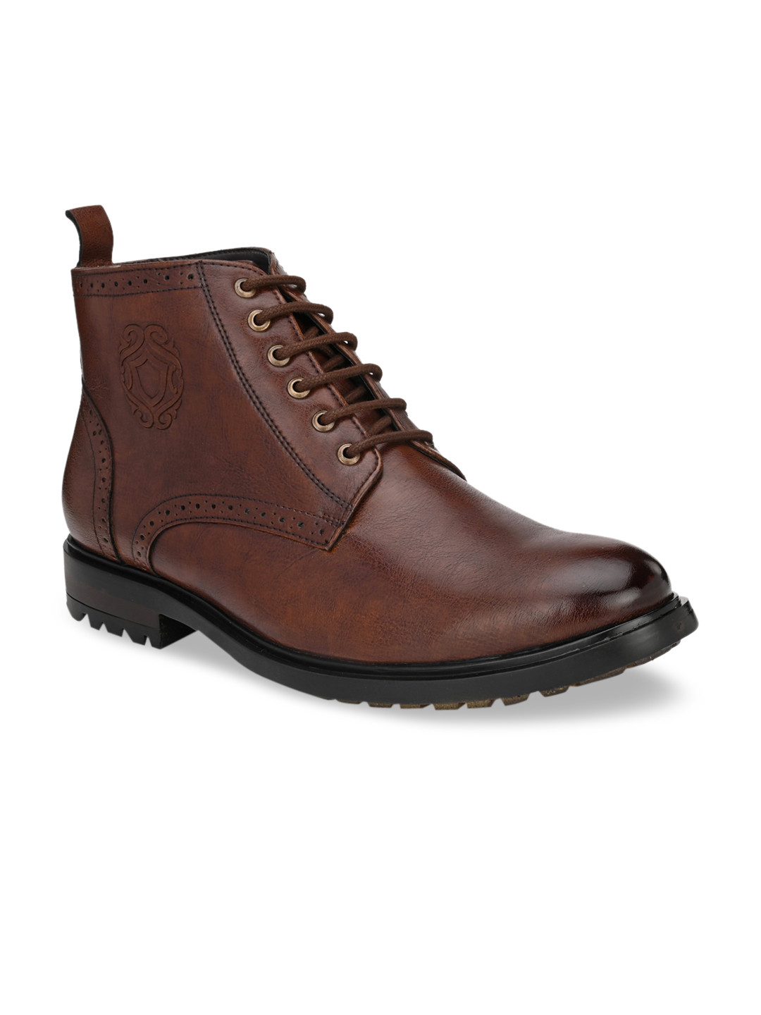

San Frissco Men Tan Solid Synthetic Mid-Top Flat Boots