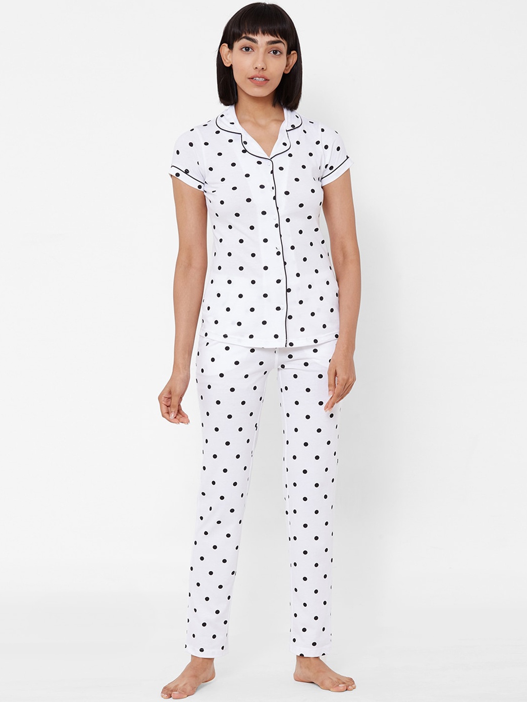 

Sweet Dreams Women White & Black Printed Night Suit
