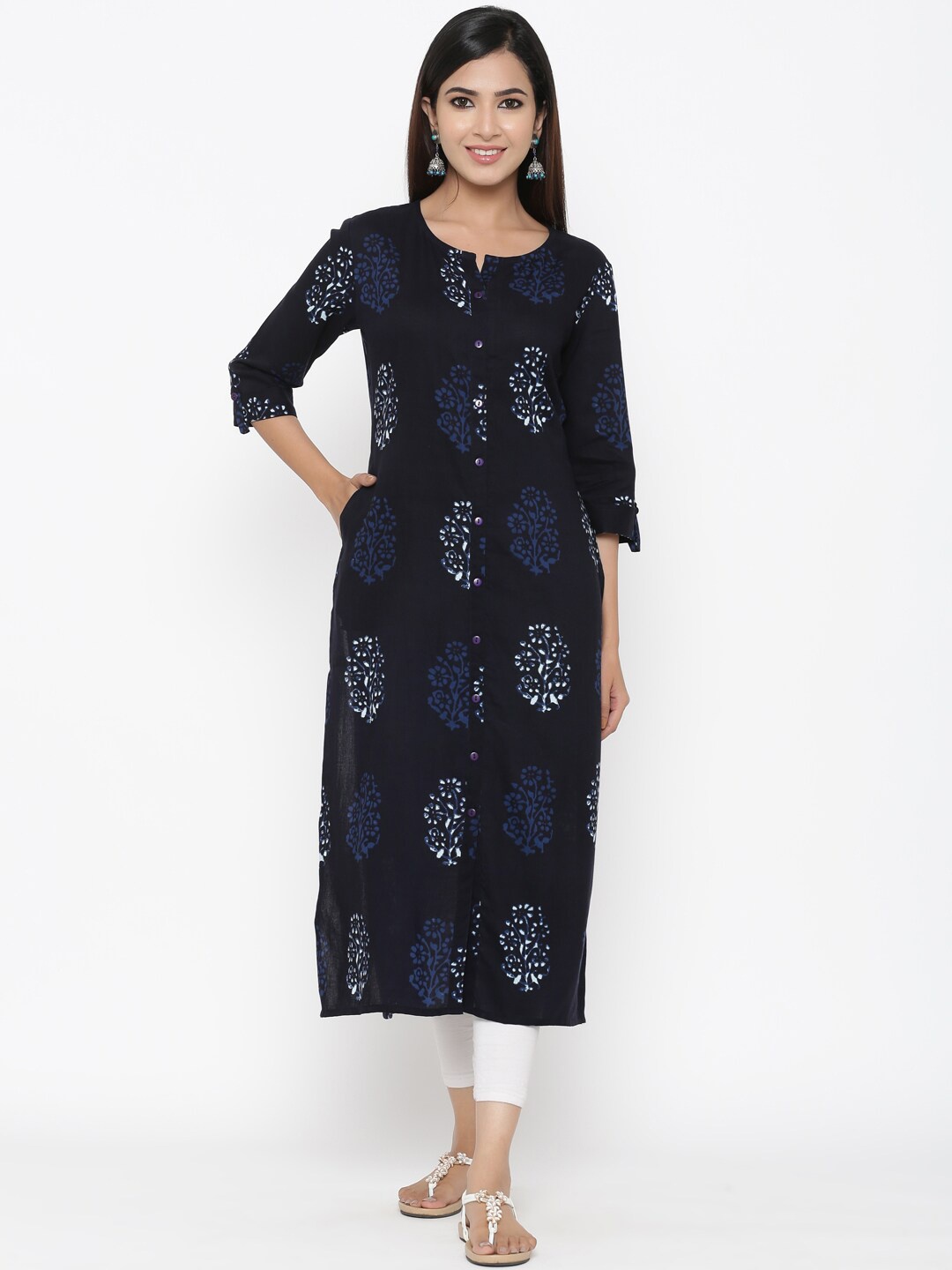 

Maaesa Women Blue Printed A-Line Kurta