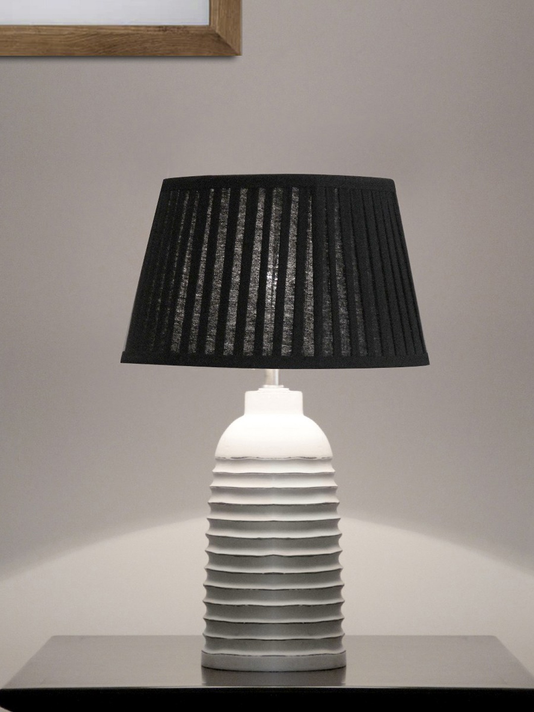 

THE LIGHT STORE White & Black Printed Contemporary Bedside Standard Table Lamp with Shade