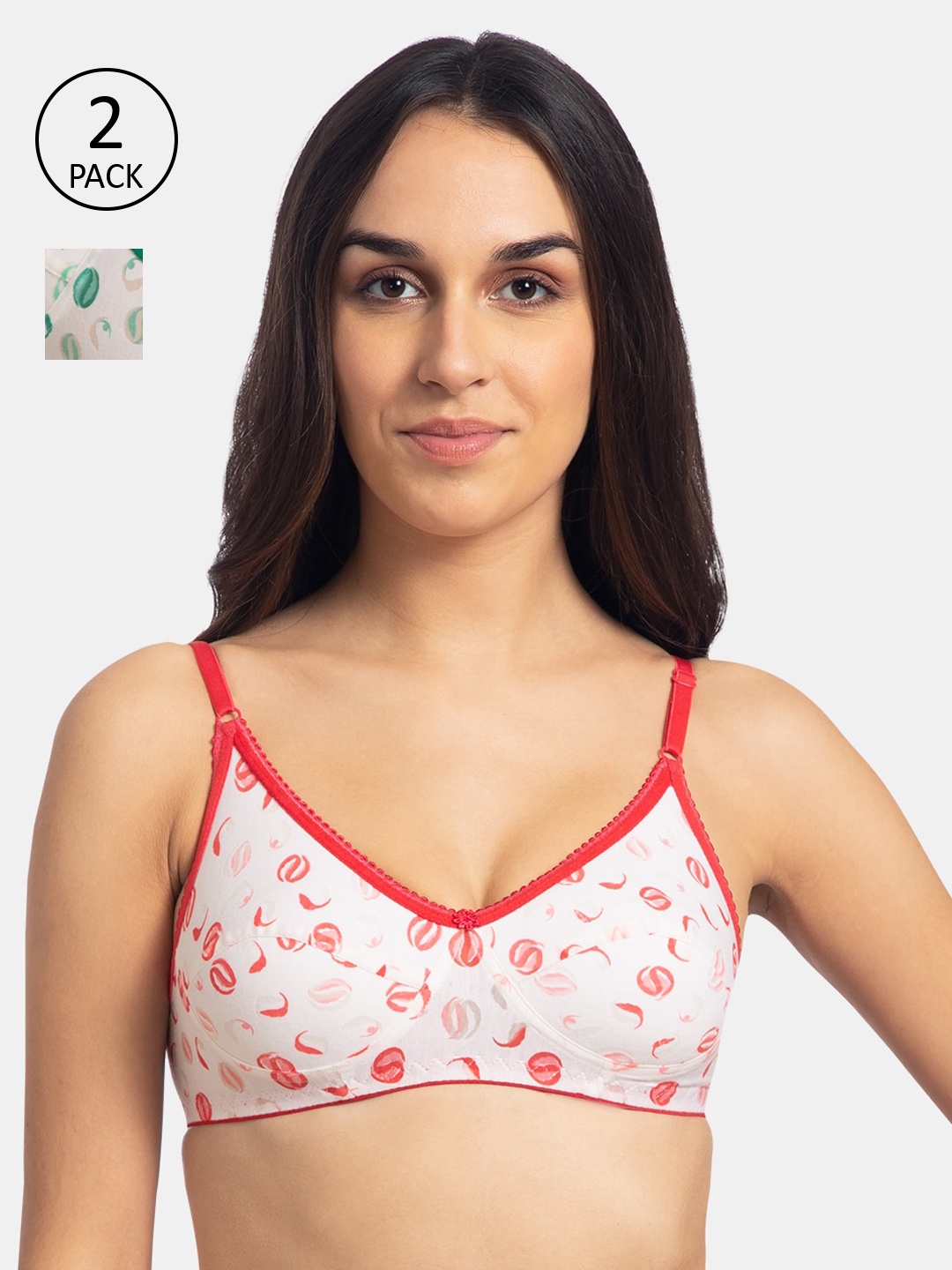 

KOMLI Pack Of 2 Printed Non-Wired Non Padded T-shirt Bra K-126-CRL-2PC-GRN-32B, Pink