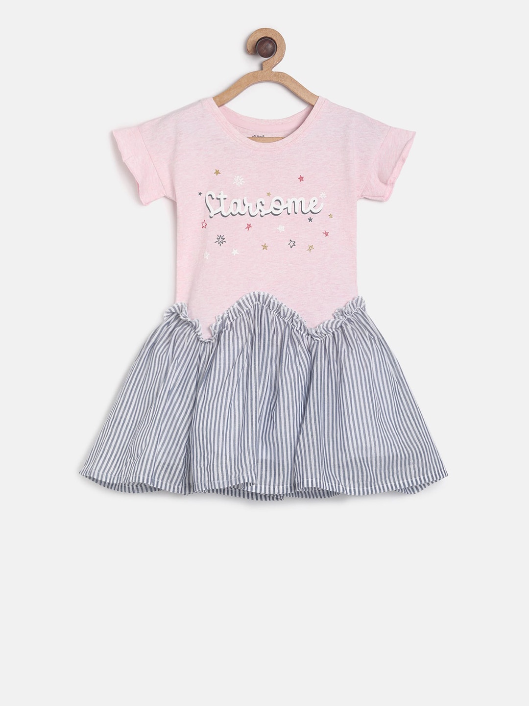 MINI KLUB Girls Pink Printed Fit and Flare Dress